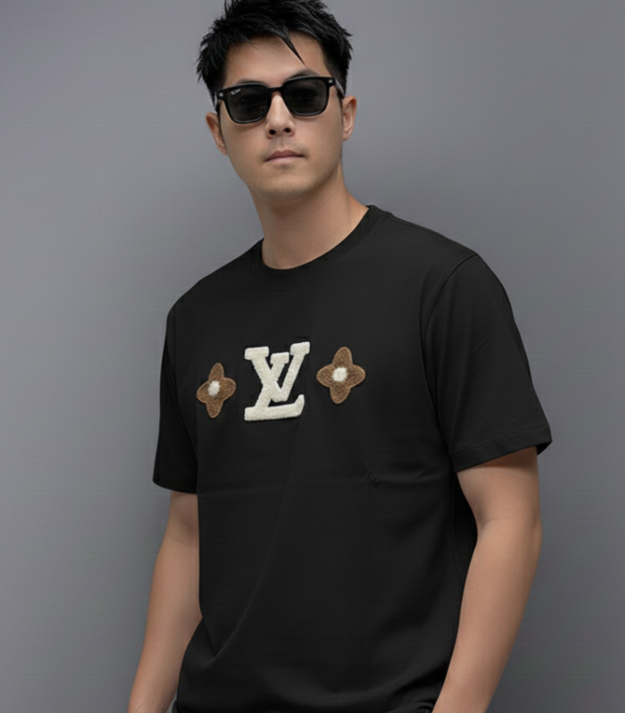 Premium LV Embroidered Black T-Shirt – Men’s Luxury Edition